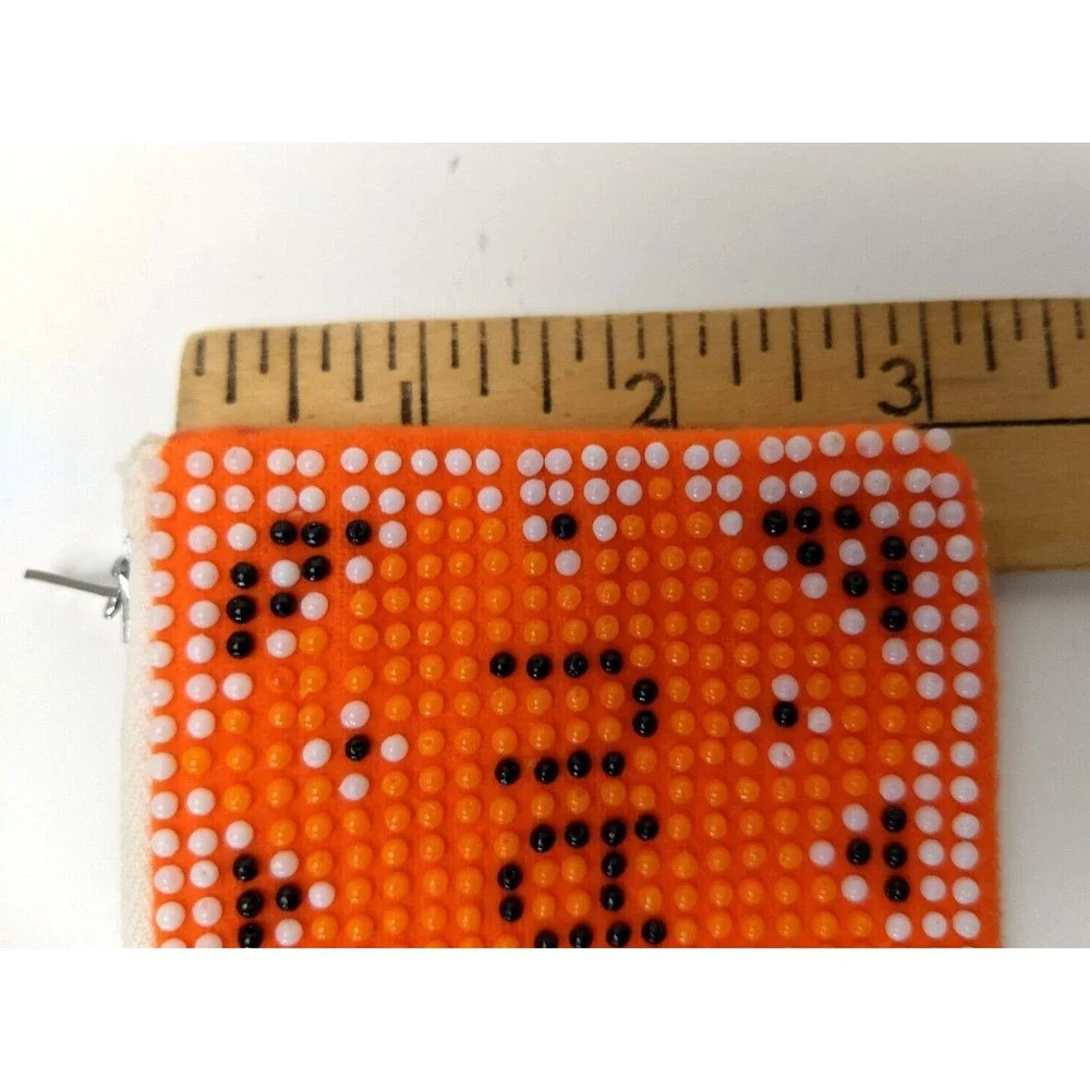 BEADED NASSAU / THUNDERBIRD Orange Zippered Coin Purse‎ Vintage 80s Style 5